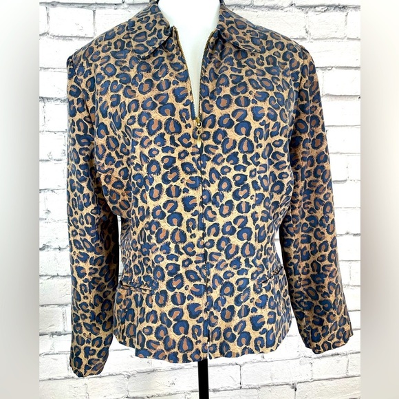 Annie Alexander Vintage Leopard Animal Print Track Jacket Silk size Medium - Picture 1 of 11